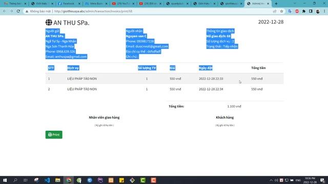 Giới thiệu demo update chức năng gửi mail xác nhận đặt lịch hẹn website quản lý giới thiếu spa