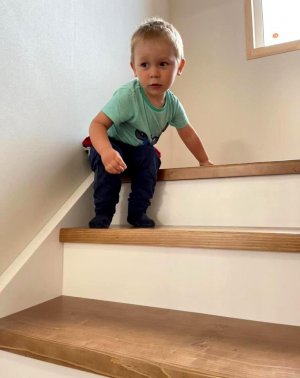 Наш Папа согласовал и заказал специальные коврики на ступеньки и площадку нашей лестницы.