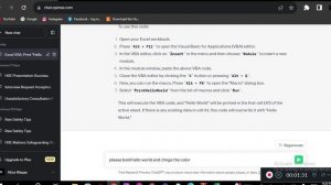 Excel VBA Tutorial: Bold and Color the First Cell ("Hello World") Chat GPT AI
