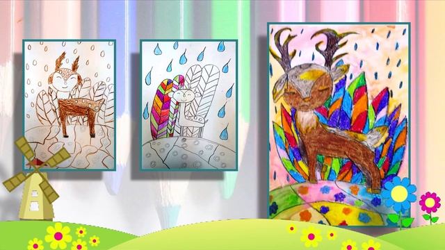 Рисуем ОЛЕНЯ И ГРИБ - наш видео отчёт смотреть онлайн