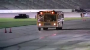 School Bus does wheelie at Texas Motor Speedway