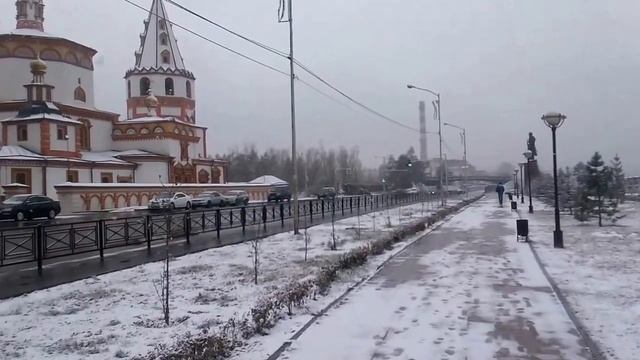 Погода каждый день Иркутск 21.10.2016 Снег, Собор Богоявления смотреть онлайн