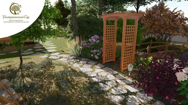 Проект с сохранением леса, 12 соток. Ландшафтный дизайн смотреть онлайн