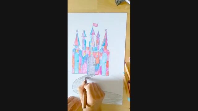 Рисуем сказочный замок цветными карандашами смотреть онлайн