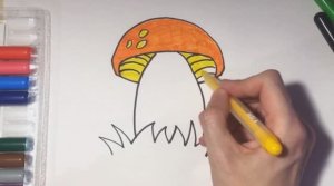 Рисуем грибок фломастерами. How easy it is to draw a mushroom with felt-tip pens