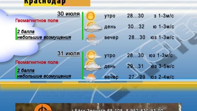 ПОГОДА 30 31 июл Ейск Краснодар Ростов смотреть онлайн