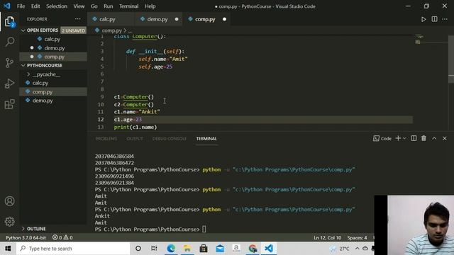 48 Constructor Self and Comparing objects in python Hindi