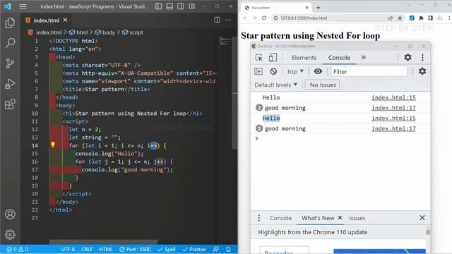 Star Pattern using Nested loop || JavaScript course  || Tutorial - 51