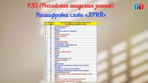 Расшифровка слова АРИЙ