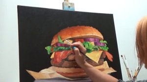 Фотореализм картина ГАМБУРГЕР. Макро живопись в смешанной технике. Живопись гиперреализм маслом