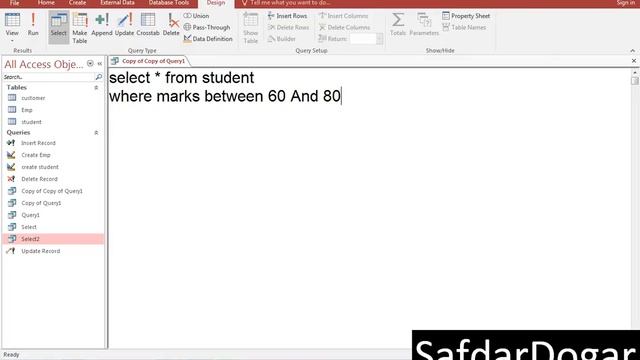 SQL with Microsoft Access 2016 | BETWEEN IN and NOT IN Operator SQL MS Access - 10