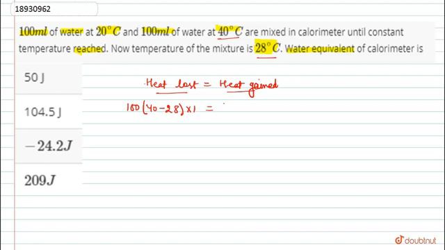 `100 ml` of water at `20^(@)C` and `100 ml` of water at `40^(@)C` are mixed in calorimeter until смотреть онлайн