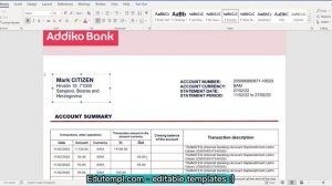 Bosnia and Herzegovina Addiko banking statement template in Word and PDF format