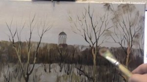 Коломенское, зимний пейзаж маслом. Художник Дмитрий Ревякин.