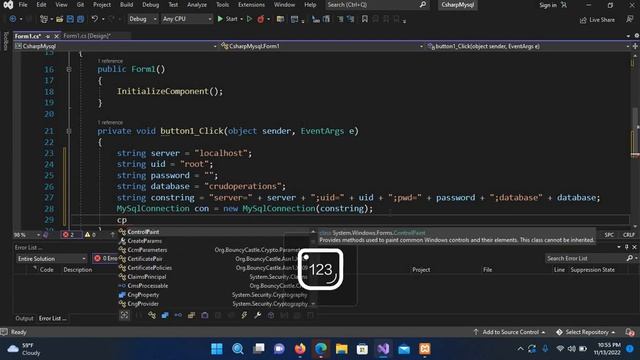 DATA INSERTION IN MYSQL IN C# VISUAL STUDIO 2022 | C# SAVE DATA IN MYSQL DATABASE