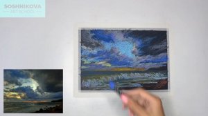 Масляная пастель Малевичъ. Обзор набора на 48 цветов. Рисуем морской пейзаж только этим набором.