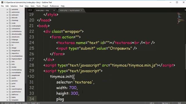 Визуальный редактор для сайта tinymce - подключение и настройка смотреть онлайн