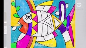 Cubism art Fish drawing | Easy contemporary art lesson  | Draw Fish in modern art style