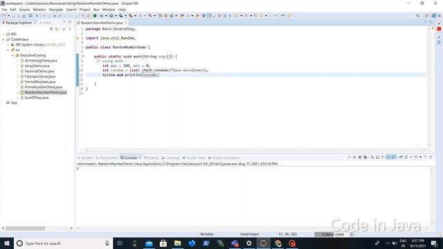 Random Number | Write a program to print random number for given range. |Code in Java