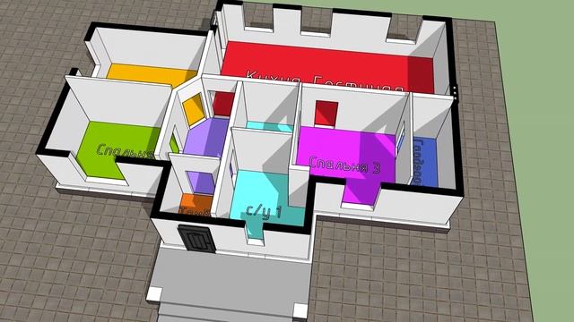 КРАСИВЫЙ КИРПИЧНЫЙ ОДНОЭТАЖНЫЙ ДОМ 120 кв. 9х16м. 3 BEDROOMS. ПЛАН КОМНАТ. 3D ПРОЕКТ смотреть онлайн