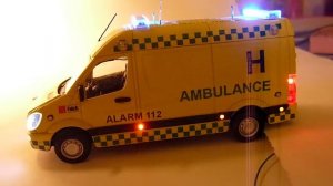 1:48 scale Mercedes Sprinter Falck ambulance blue lights and siren
