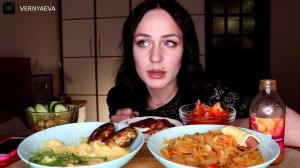 MUKBANG | Котлеты, пюре, тушеная капуста, купаты | Cutlets, mashed, cabbage, sausages не ASMR