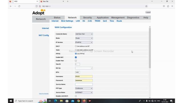 Adopt Router Configuration Model AD2X-2021u  Router Specification 2GE+POSTS+2WIFI Configure in PPPo