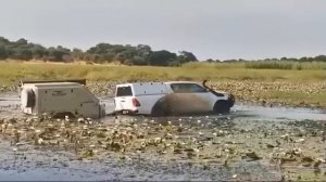 River crossing in Botswana nearly ends in Disaster for one lucky Toyota Hilux owner.