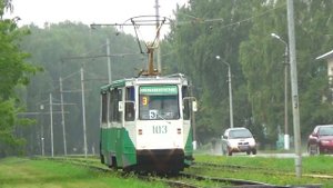 Трамвай 71-605А №103 с маршрутом №3 "Конькобежный Центр - Голутвин"