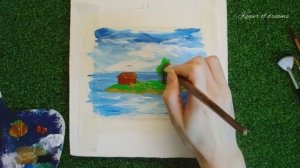 Рисуем поэтапно. Как просто нарисовать остров в океане акрилом на картоне пошагово
