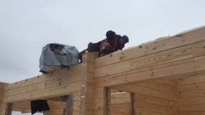 сборка дома из клееного бруса от Бивер Строй- стяжка канатами