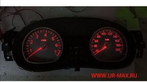 Тест стрелок на приборной панели, пересвет приборки Логан