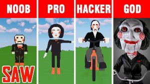 Minecraft battle: NOOB vs PRO vs HACKER vs GOD: BUILDING SAW BILLY the Puppet in Minecraft