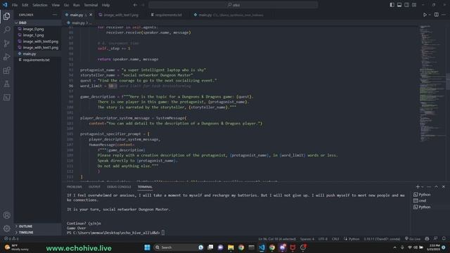 Langchain D&D game simulation with Dall-E 2 for story images