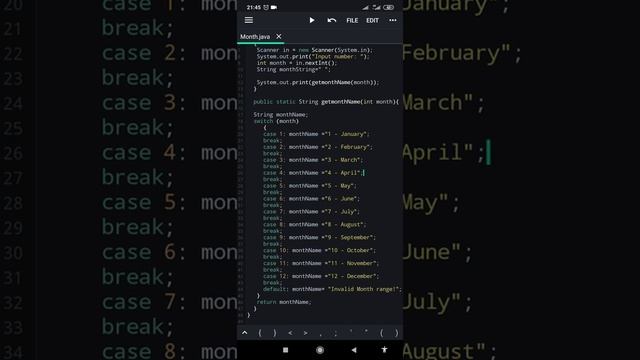 Month Java program