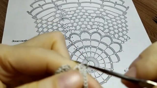 4 Вязание по схеме салфетки Цветок Орхидеи. Обвязывание кольца Переход во 2 й ряд. смотреть онлайн