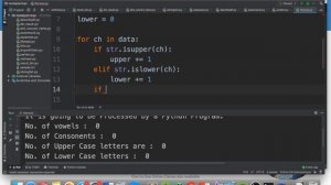 Python Program#5-To print the number of vowels, consonants, upper and lower case letters from a fil