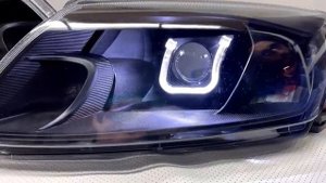 Фары на Лада Гранту, в чёрном корпусе с Би-линзой+ДХО квадратный