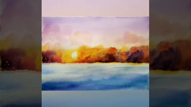 "Первый снег"Акварель.Как нарисовать зимний пейзаж. смотреть онлайн