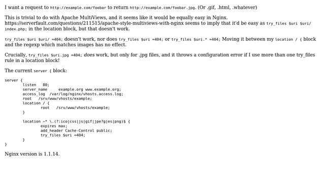 DevOps & SysAdmins: Trying to use Nginx try_files to emulate Apache MultiViews смотреть онлайн