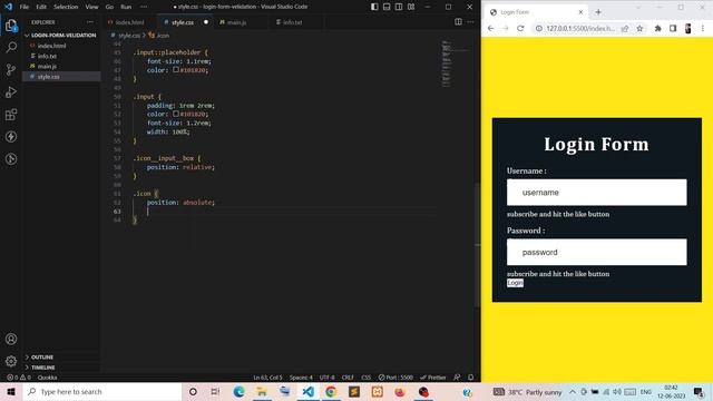 Create Simple Login Form Validation Using JavaScript | HTML, CSS And Java Script 2023 #javascript