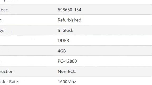 698650-154 HP 4GB DDR3 Non ECC PC3-12800 1600Mhz 1Rx8 Memory смотреть онлайн