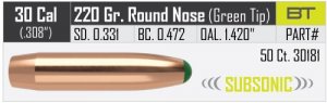 Пуля Nosler Ballistic Tip Subsonic .30 220gr/14,3грамм ВС-0,472