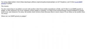 Unix & Linux: set XMPP priority of the jabber client in pidgin