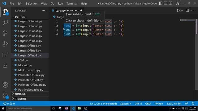 Python Program to Find Greatest Among 4 Numbers
