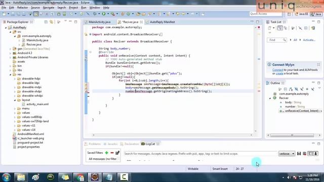 ANDROID AUTO-REPLY SMS APPLICATION USING BROADCAST RECEIVER смотреть онлайн