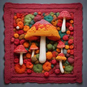 ВЯЗАНИЕ, КВАДРАТНЫЕ МОТИВЫ С ГРИБАМИ ОТ НЕЙРОСЕТИ. ПОДБОРКА №2.