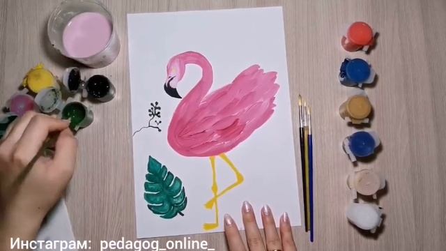 Как нарисовать фламинго. Мастер класс для детей. Рисование ладошками. Онлайн-урок. Творчество