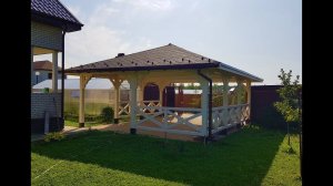 Навес из клееного бруса 5,5х6м. КП "Дубрава у Озера". Московские Навесы.