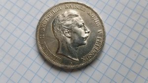 Обзор на монету 5 марок 1907, серебро.